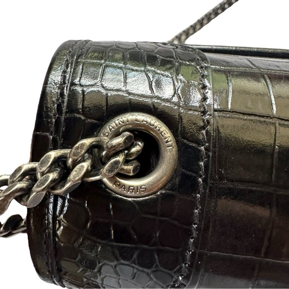 Saint Laurent Black Croc-Embossed Leather Crossbody Bag - Picture 10 of 15